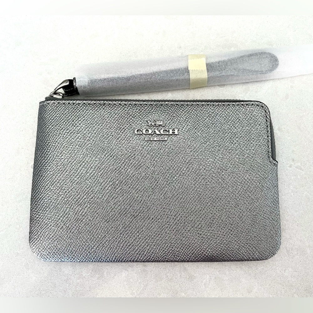 NWT Coach silver metallic wristlet